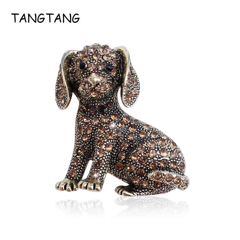 TANGTANG FAshion Dog Brooch Lovely Design Rhinestone Brooch Labrador Dog Jewelry Pins Retro Antique Gold/Rhodium Plated Bijoux