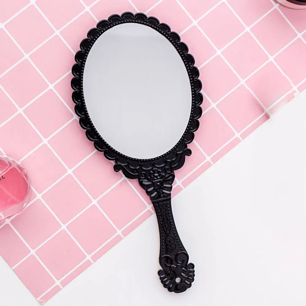Portable Creative Retro Handhold Mirrors Pattern Handle Lace Mirrors Makeup Mirrors