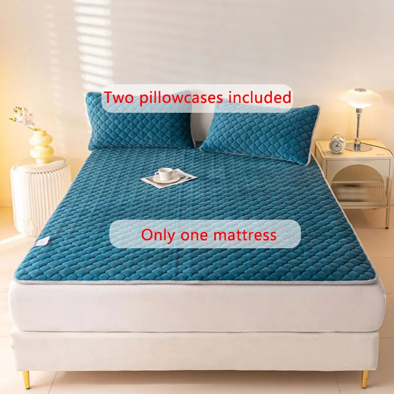 3 pieces of milk fleece-padded mattress cover pillowcase, soft, comfortable and warm bedding can be washed by machine for bedroo