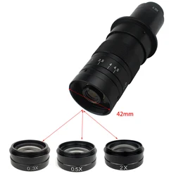 0.3X 0.5X 2.0X 42mm Auxiliary Barlow Objective Lens For 120X/180X/200X/300X/500X C-Mount Industrial Microscope Zoom Lens