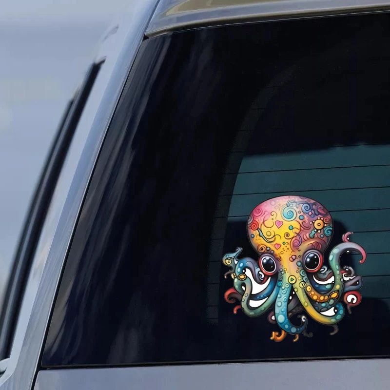 Autocollants colorés de dessin animé de poulpe, adaptés à la décoration de voiture, à la moto, au casque
