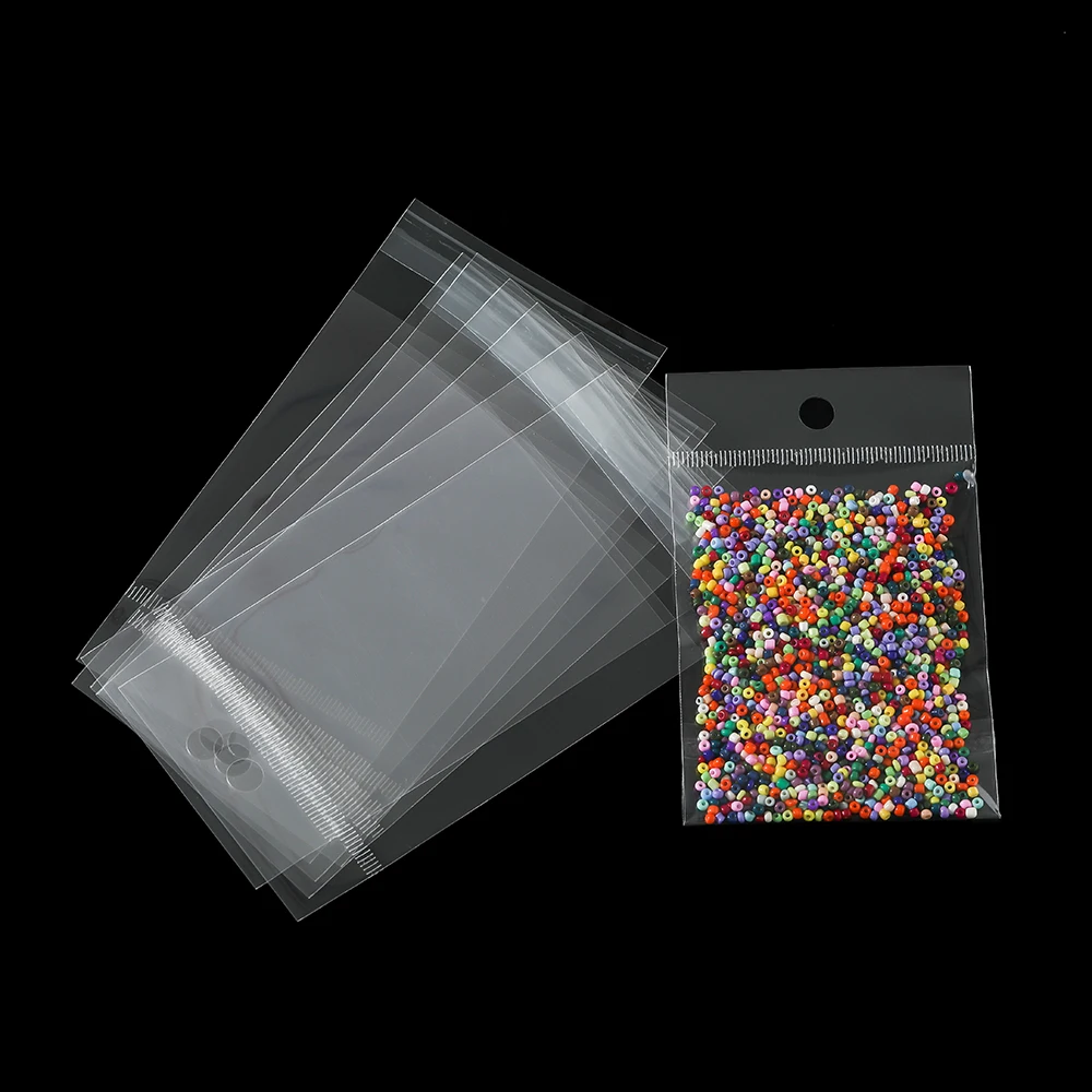 100pcs Transparent Self Adhesive Bag Plastic Hanging Opp Pouches Seal Gift Bag for Jewelry Display Retail Package Storage Bags