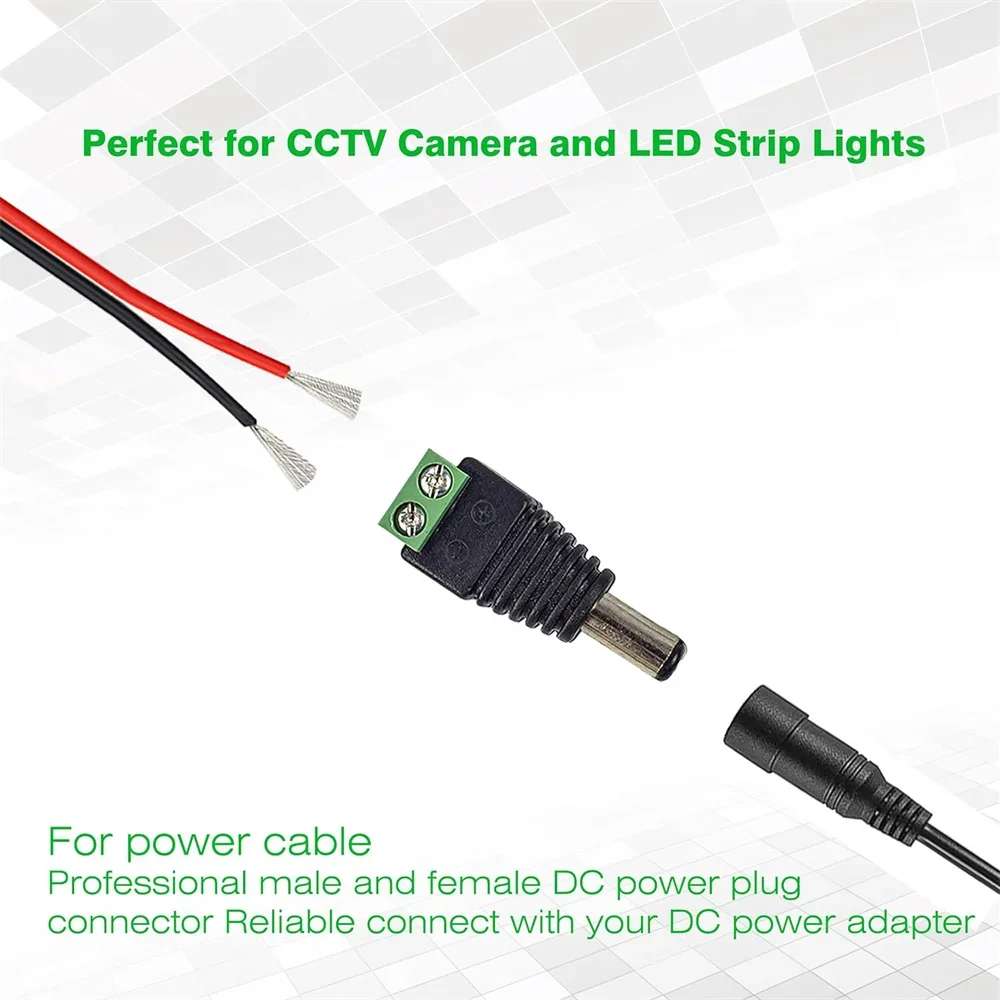 5 Pairs Solderless DC 5.5x2.1/2.5mm Male/Female Plugs for CCTV/Monitoring Power - Quick Push-Button Terminal Connect