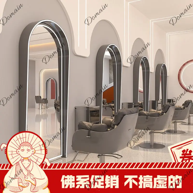Professional Hair Salon LED Lighted Mirror Arch Shape Single Double Sided Styling Cutting Mirror for Barber Shop