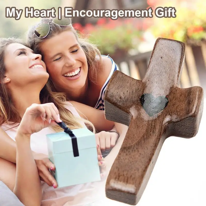 

Handcrafted Wooden Crucifix Lightweight Encouragement Black Walnut Praying Crucifixion Relieve Stress Hollowed Out Heart