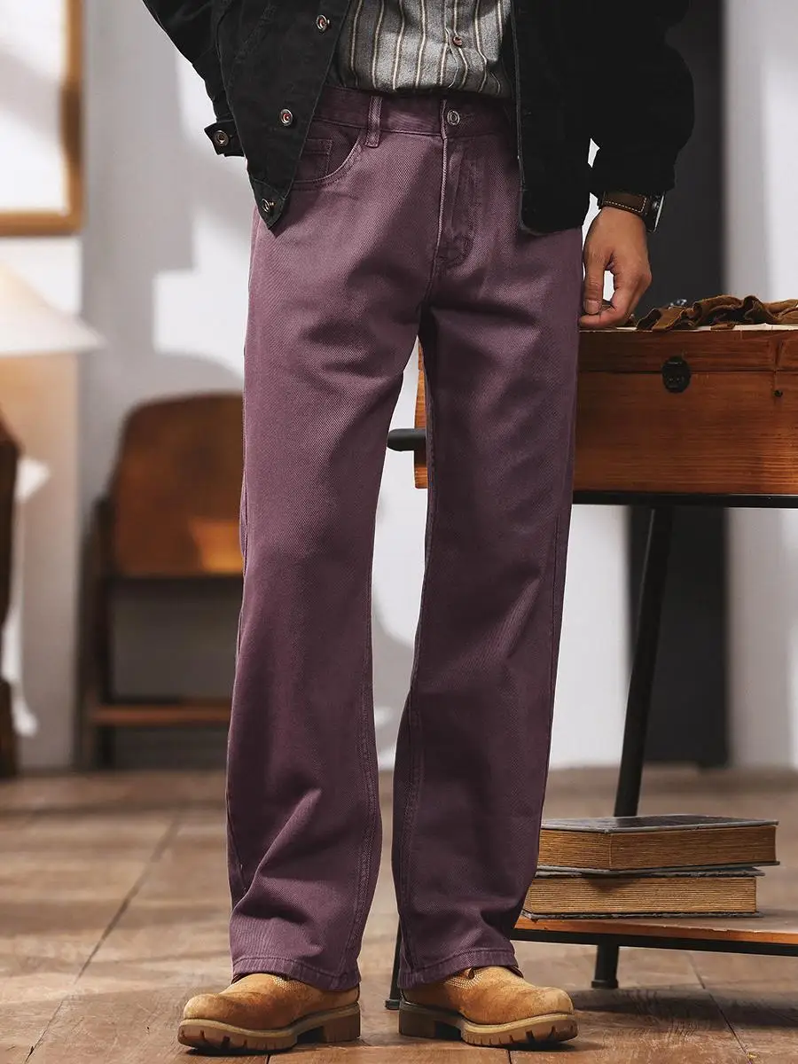 

Loose Straight Leg Men's Jeans Purple Denim Casual Workwear Spring Faion Brand Breathable Cotton Retro American Sle