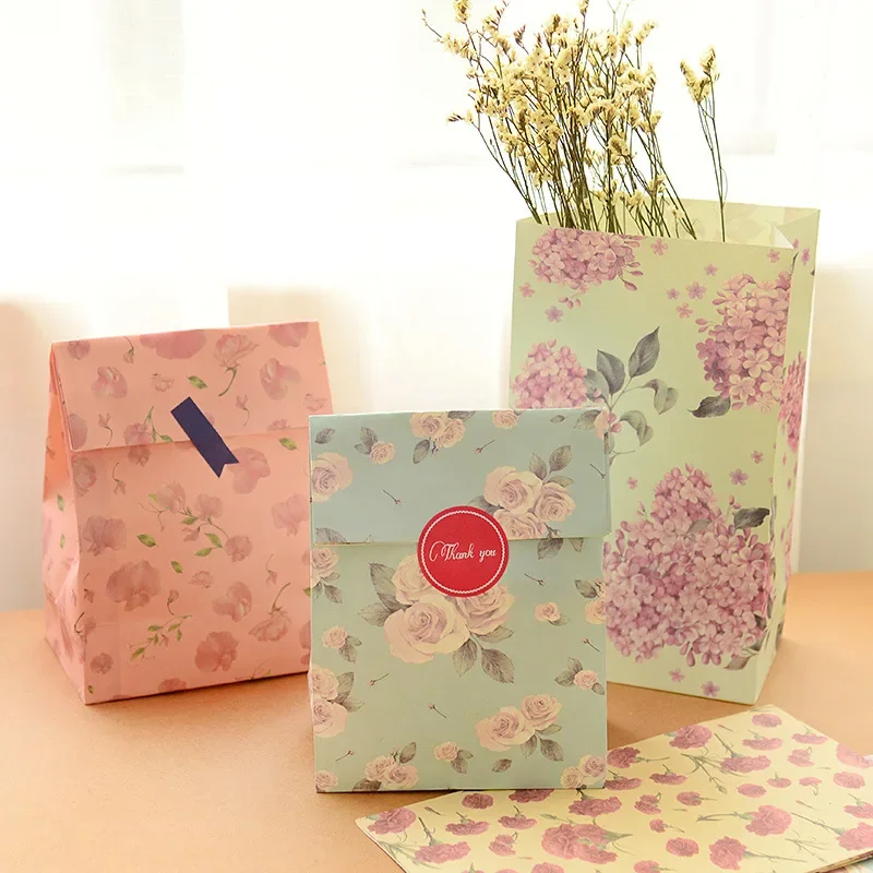 24pcs gift bag birthday party stationery gifts favors wedding casamento store package packing flower floral zakka packaging bags