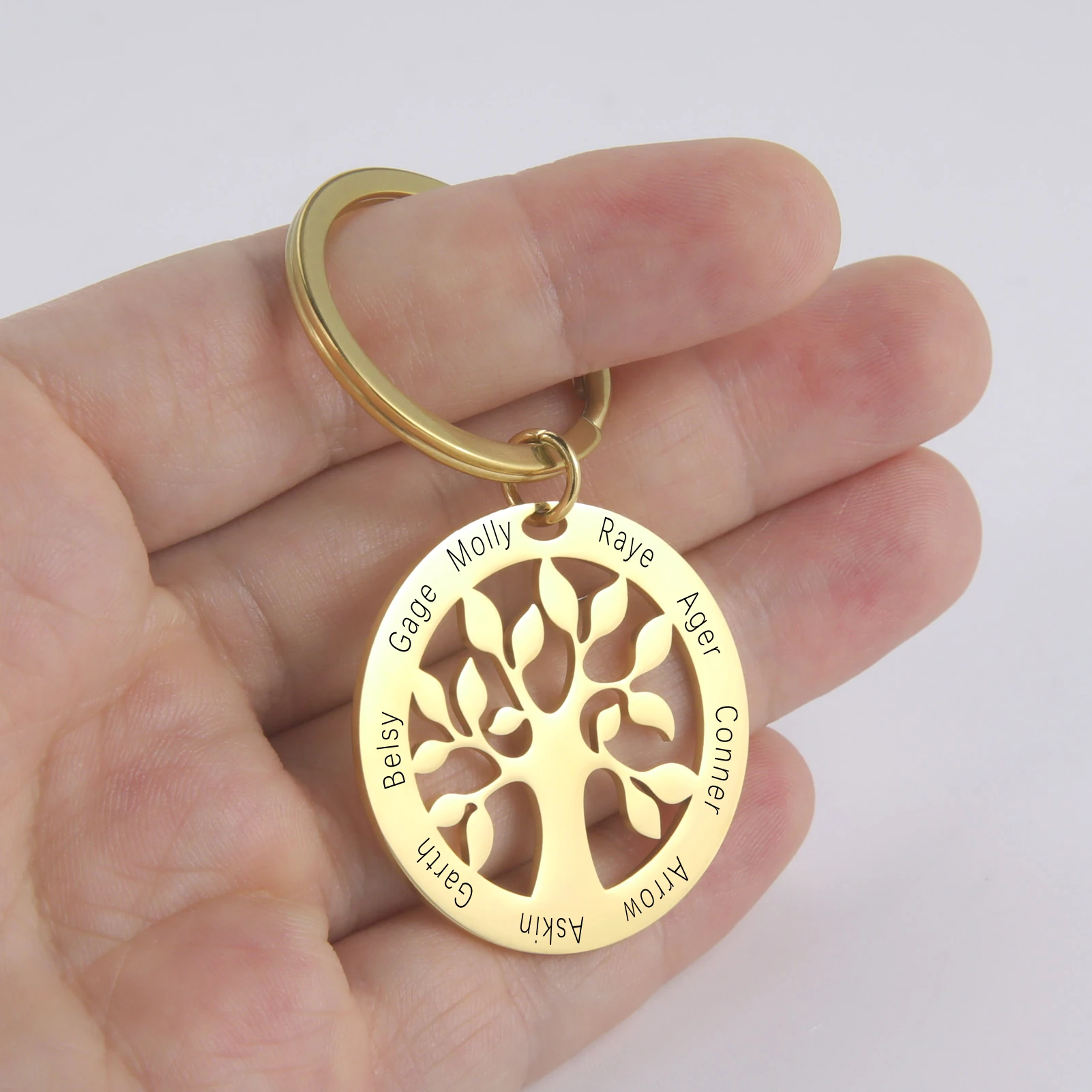 Personalisierter Schlüsselanhänger mit Baum des Lebens, graviert mit Namen, Schlüsselanhänger für Familienmitglieder, Schlüsselschmuck, Geschenke für Paare zum Valentinstag – Detail 12