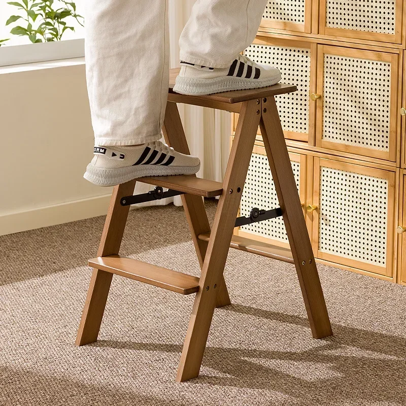 High Stool Thick Small Bar Stool Multifunction  Ladder for Home Bamboo Foldable Step Stool Portable Multifunctional Kitchen
