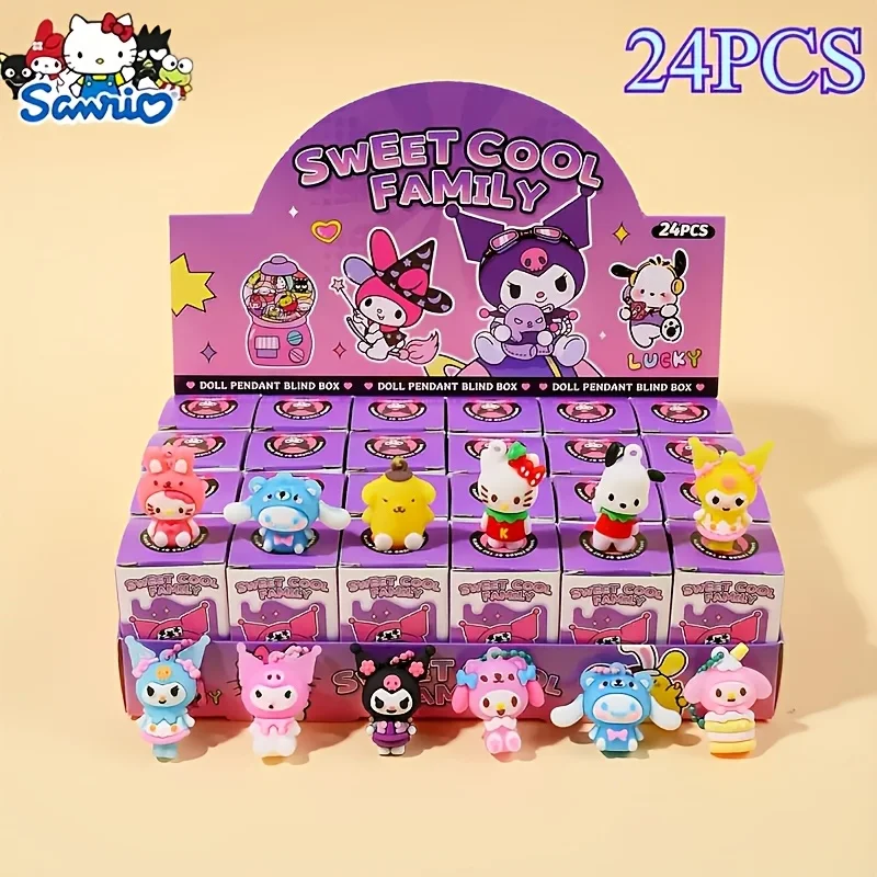 حقيبة هدايا مكونة من 24 قطعة من سلسلة المفاتيح لحفلات سانريو، مجموعة سلسلة مفاتيح عشوائية