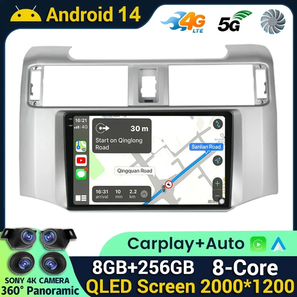 9inch Android 14 Car radio For Toyota 4Runner 2009-2019 4 Runner Multimedia Video Player GPS Navi Stereo 4G WIFI Carplay Auto