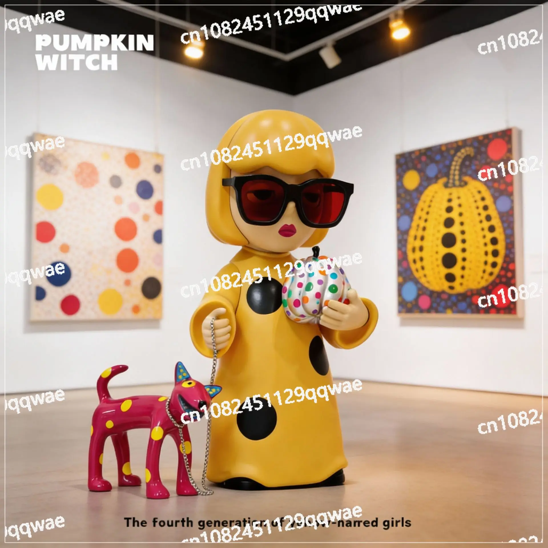 Pumpkin Witch Polka Dot Art Figure Walking Dog Trendy Decor Figurine Creative Gift For Home Office Art Lovers