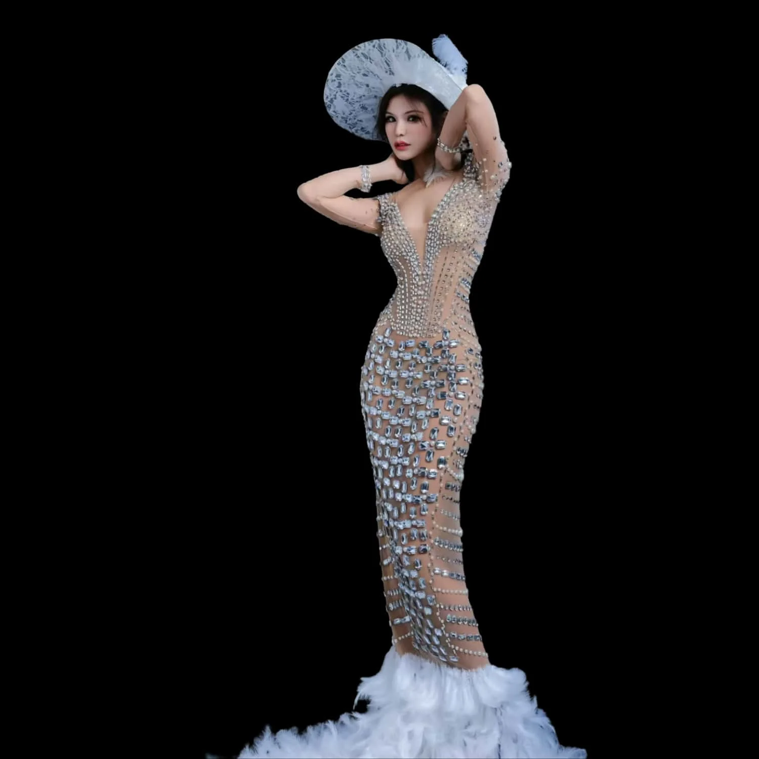 Luola Luksusowe Błyszczące Sukienki z Piórami na Wieczór, Bal, Imprezę Celebrytów, Urodziny, Strój Sceniczny dla Piosenkarki, Suknia Ślubna