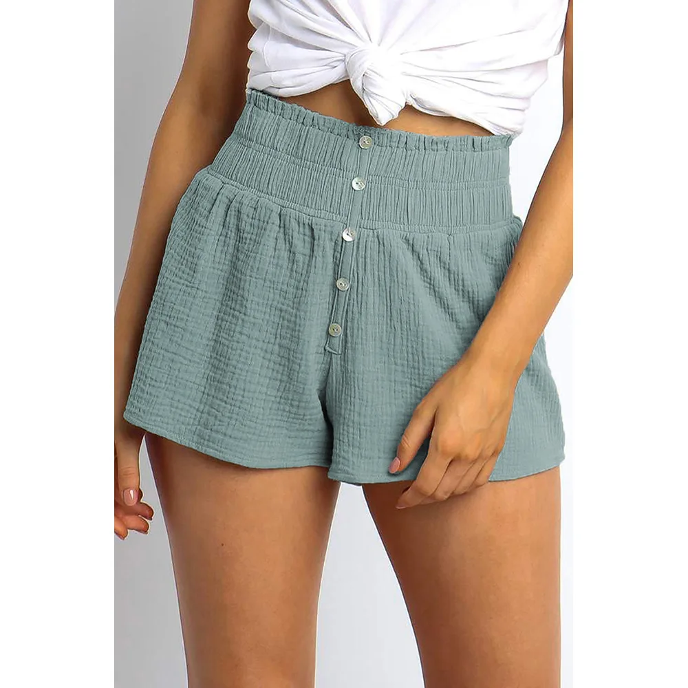 Calça reta casual monocromática, cintura alta, decoração de botões, nova moda, verão