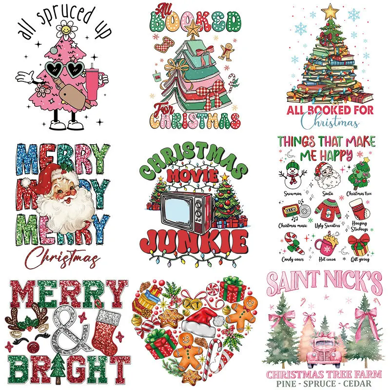 Christmas Iron on Transfers,  Sheets Transfers Ready to Press Marry Christmas Transfer Stickers Iron on Decals for T Shirts Hood