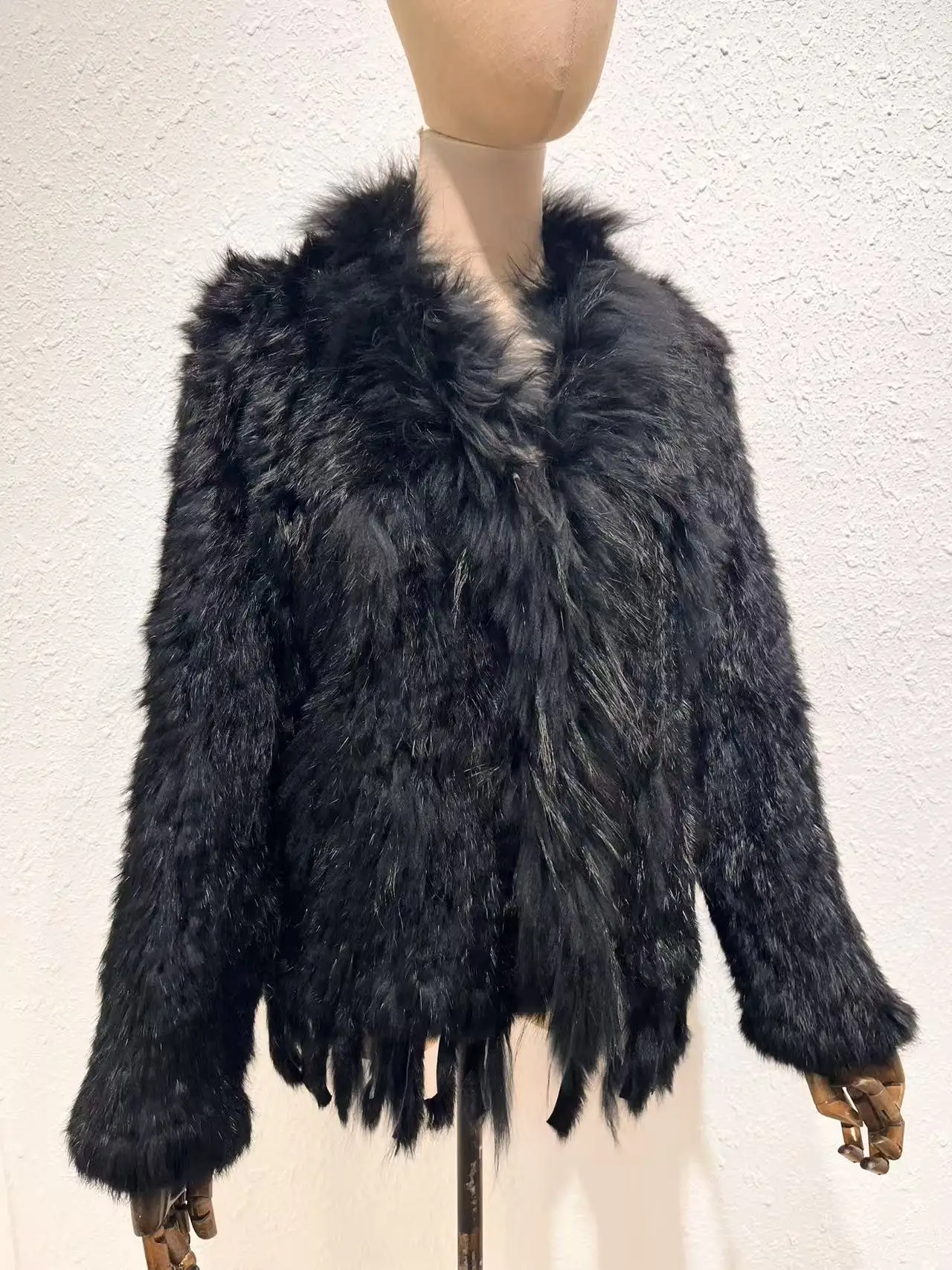 Abrigo de piel de mapache con borlas para mujer, chaqueta de punto auténtica con cuello de conejo, gabardina, prendas de vestir, Parka, 18 colores, novedad