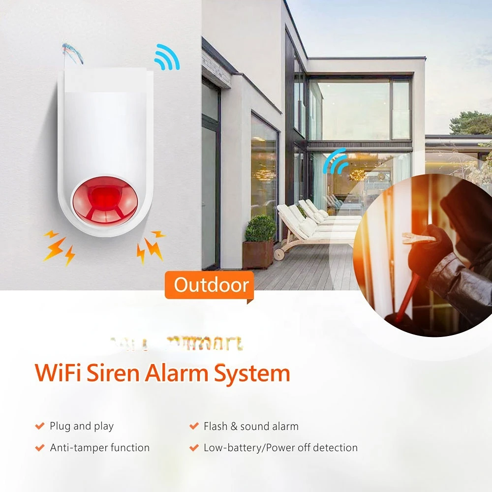 Newest Tuya Smart WiFi Outdoor Siren Alarm System Work with Amazon Alexa/Google Assistance PST-TS106