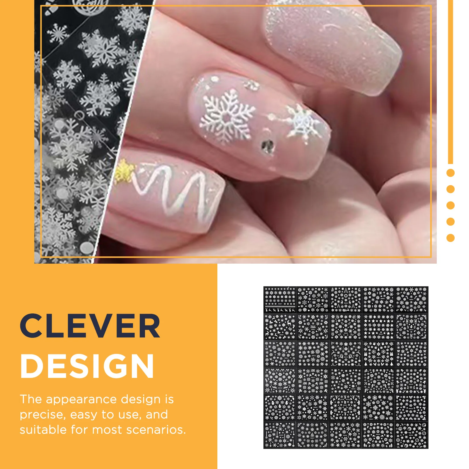 30Pcs Nail Art Decals Vinyl Snowflake Stickers Festive for Christmas Party White Reindeer Winter Nails DIY Manicure Kit