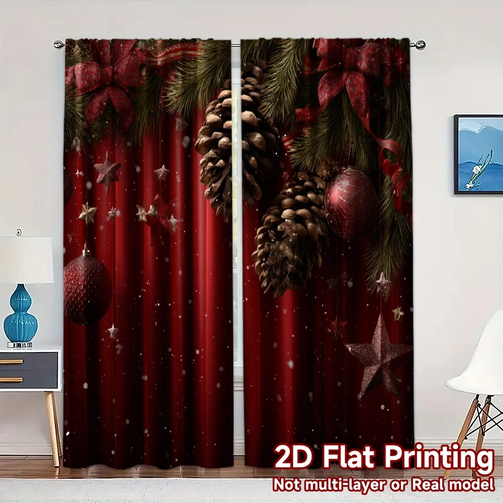 2D Flat Printing,JIT 2pcs, Curtains (Without Rod) Festive Pine Decor Popular Minimalist Curtains Yarn Curtains Decorations Ldeal