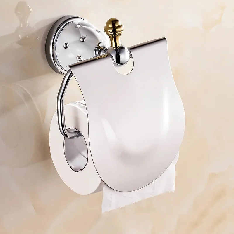 VidricGold Toilet Paper Holder with diamond Roll Holder Tissue Holder Solid Brass Bathroom Accessories Products Paper Hanger