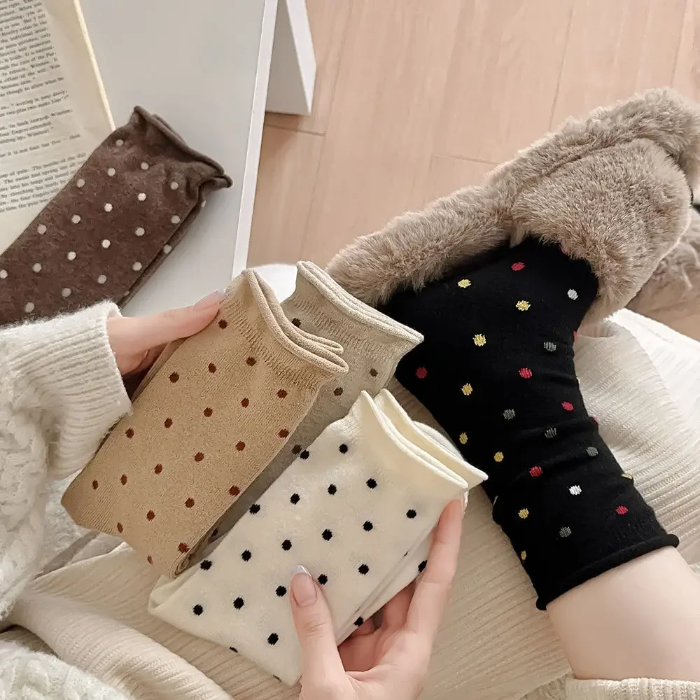 

Wool Socks Women Autumn and Winter Thick Warm Middle-tube Socks Polka Dot Japanese Kawaii Cute Thermal Long Socks Christmas Gift