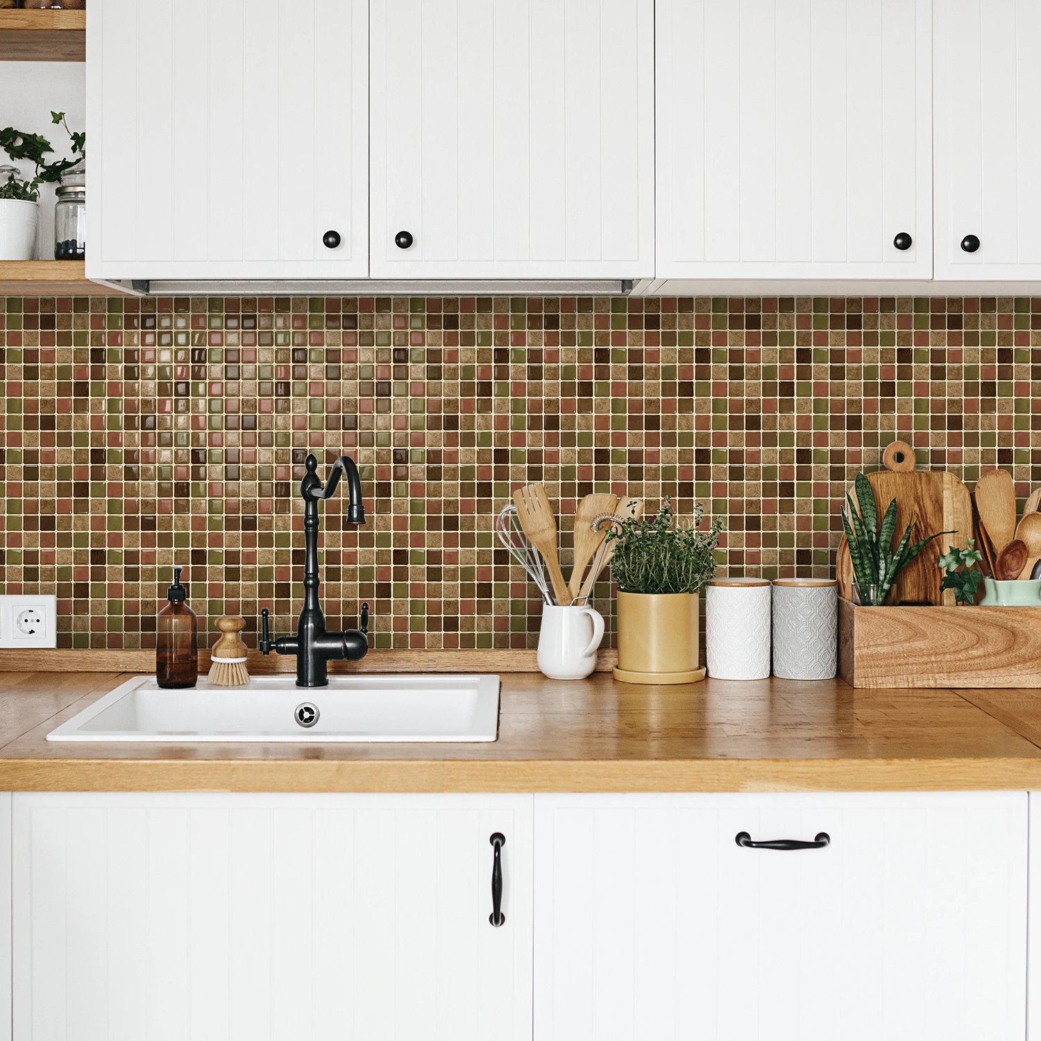 Khaki 3D Gel Tile Sticker, 6-Inch Peel and Paste Waterproof Backboard for Kitchen and Bathroom