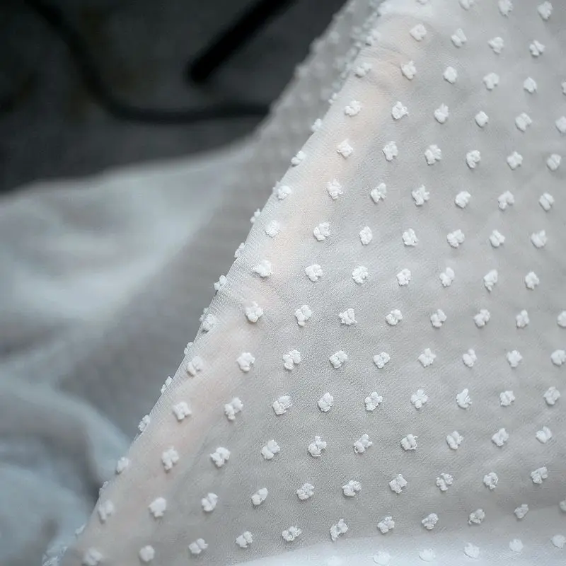 W1.5m*100cm 3D Soft Beige Polka Dot Jacquard Chiffon Tulle Fabric For Tshirt Dress Home Textile Decoration Fabric SC142