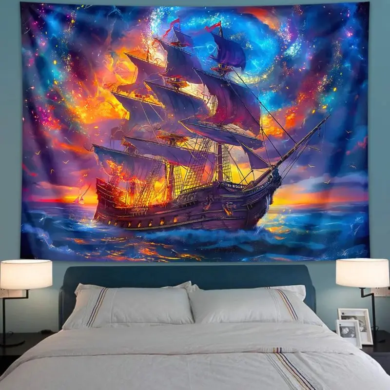 VIKAMA Science Fiction Pirate Ship Tapestry, Bedroom And Living Room Decoration Tapestry, Home Atmosphere Decoration