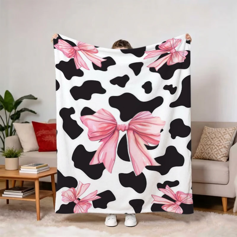 Cow Print Spots Cartoon Playful Fleece Blanket For Whimsical Bedroom Decor Lightweight Plush Throw Blanket Cover