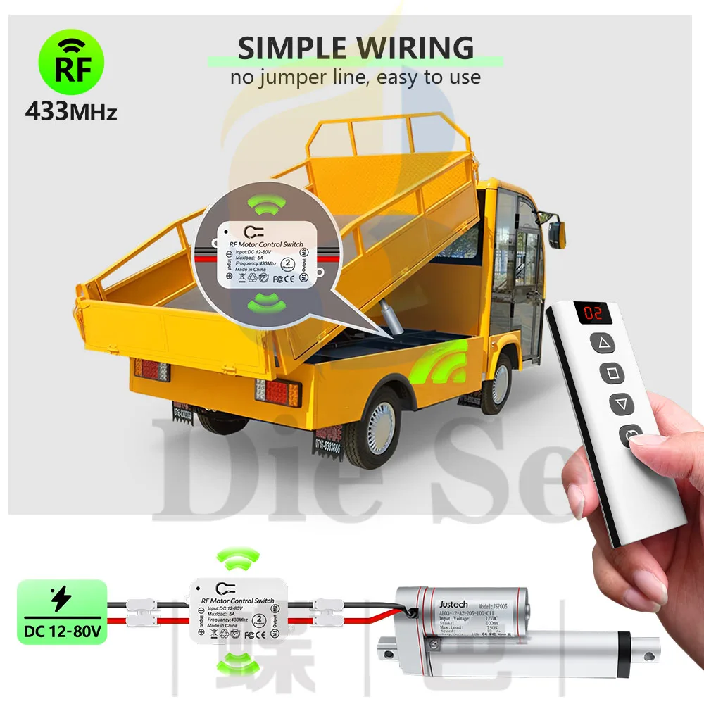 433mhz Rf Wireless Remote Control DC Motor Switch 12V 24V Wet Contact Relay Receiver 5 IN 1 Transmitter for Curtain Garage Door