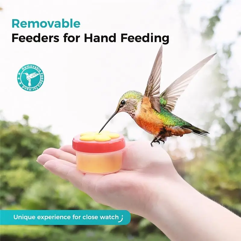 DT15 for Hummingbird Feeders for Outdoors Hanging Plastic Detachable 4 in 1 Flower Shaped Bird Feeder with Brush