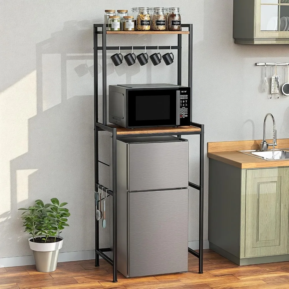 

Adjustable 2-Tier Kitchen Stand with Storage for Microwave and Mini Fridge