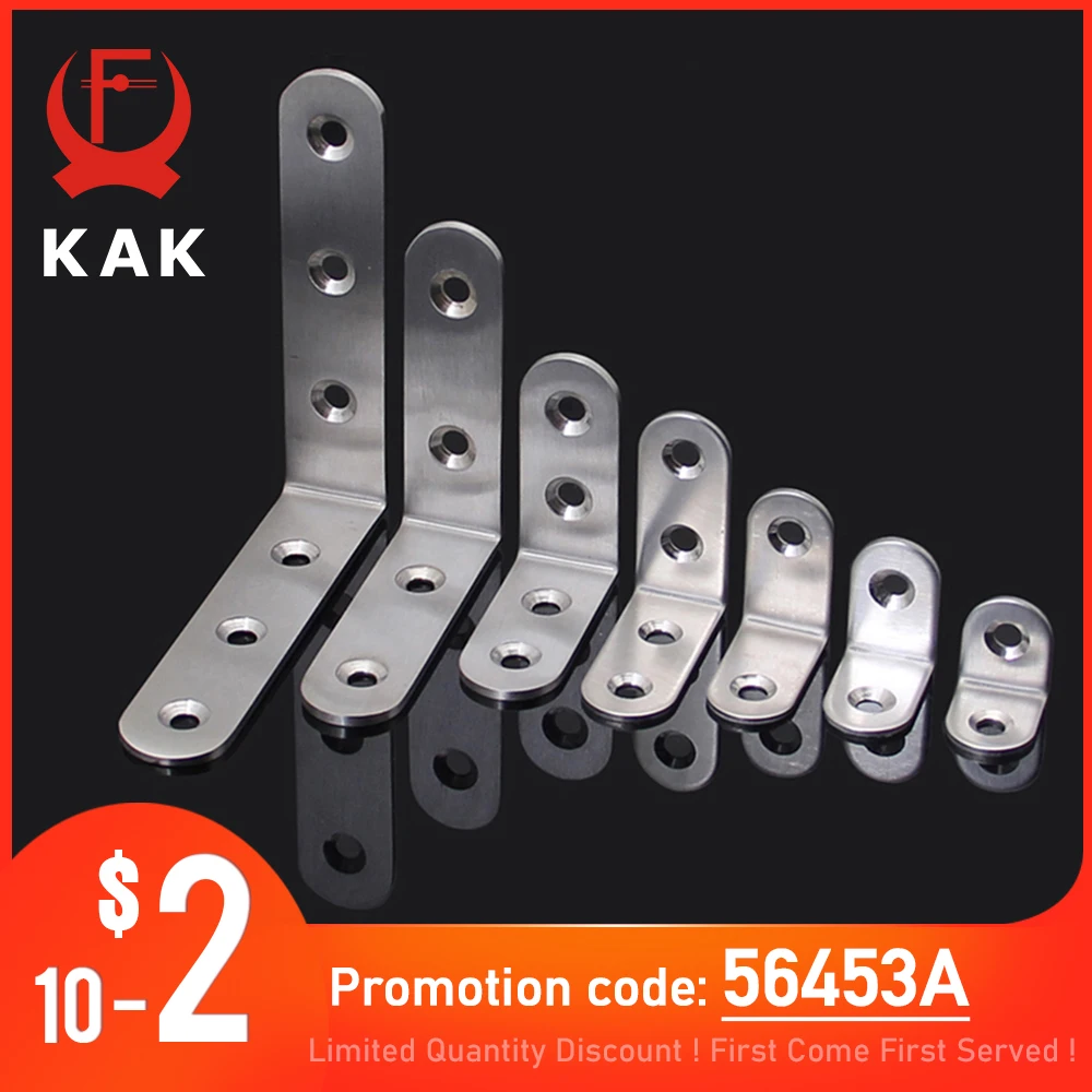 KAK 10PCS Stainless Steel Angle Corner Brackets Fasteners Protector Seven Size Corner Stand Supporting Furniture Hardware