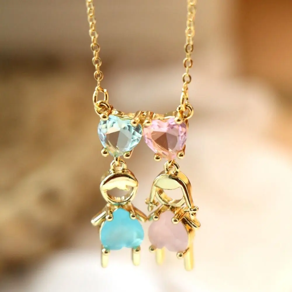 Stainless Steel Girl/Boy Pendant Necklace Senior Sense Gold Chain Light Luxury Choker Fashion Pink/Blue Heart