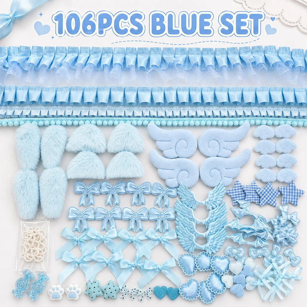 Süßes Mädchenhaftes DIY-Deko-Set: Spitzenband-Schleife, Engelsflügel, Hasenohren, Taschenzubehör, Lolita-Anime-Kartenanhänger, Handgemachte Dekoration