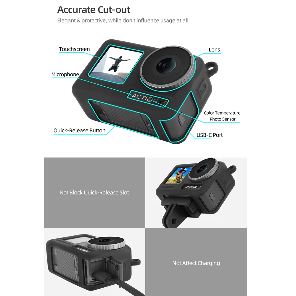 Sunnylife Silicone Protective Cover for DJI Osmo Action 3 Camera Accessories Full Protector Case Anti-scratch Shell Sleeve
