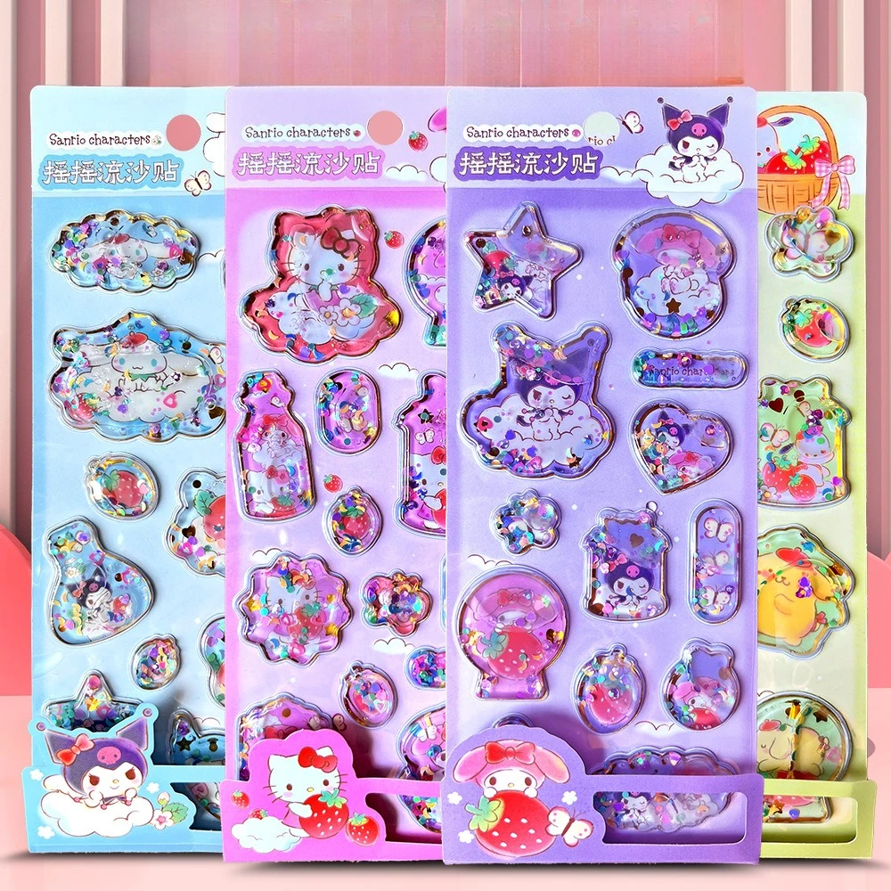 

New Hot-selling Sanrio Creative Quicksand Crystal Stickers Kulomi Shiny Three-dimensional Cute Cartoon Decorative Stickers