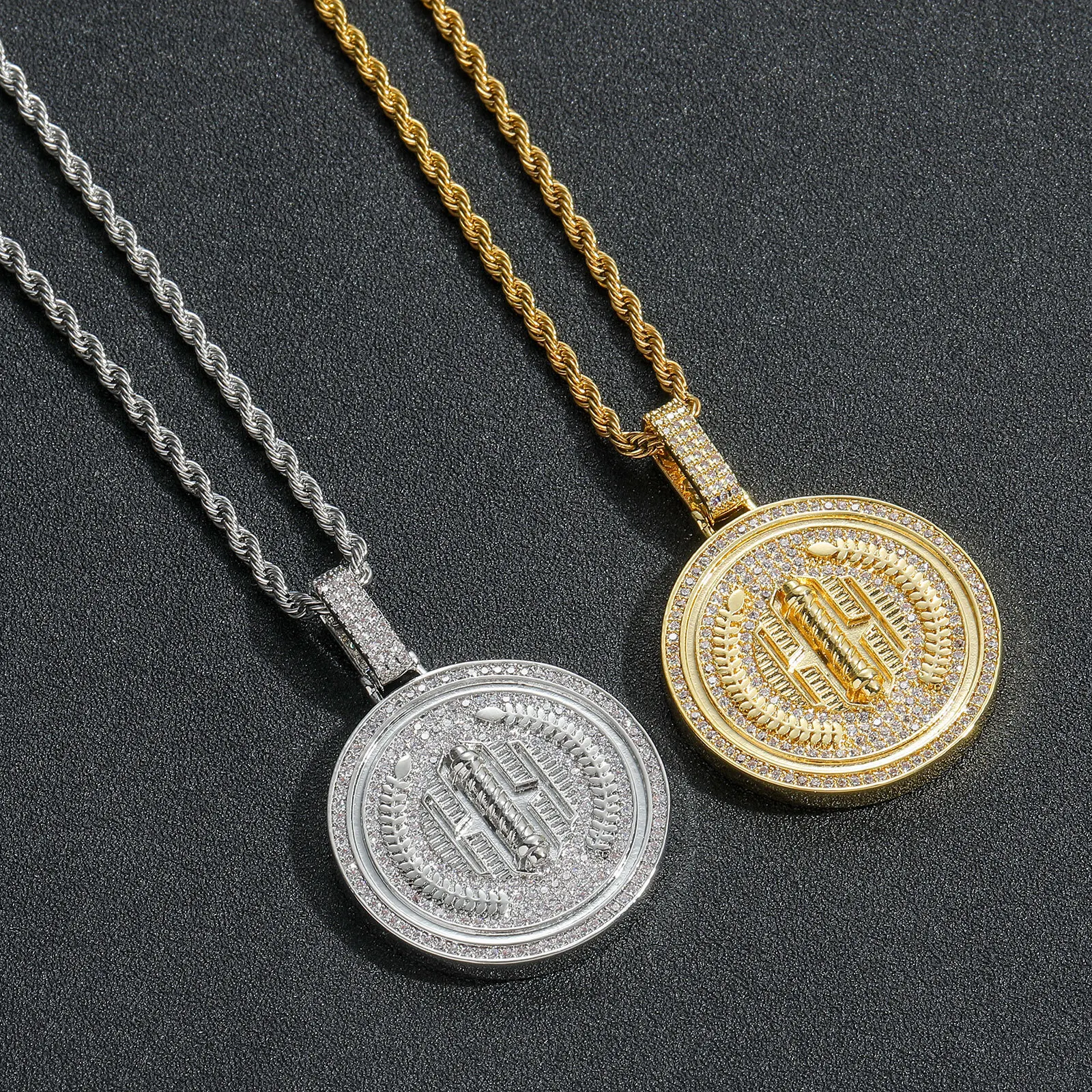 Round Wheat Medal Shape Bling Bing Iced Out Pendant Necklace Rock Rapper Fashion Hip Hop Jewelry BP311