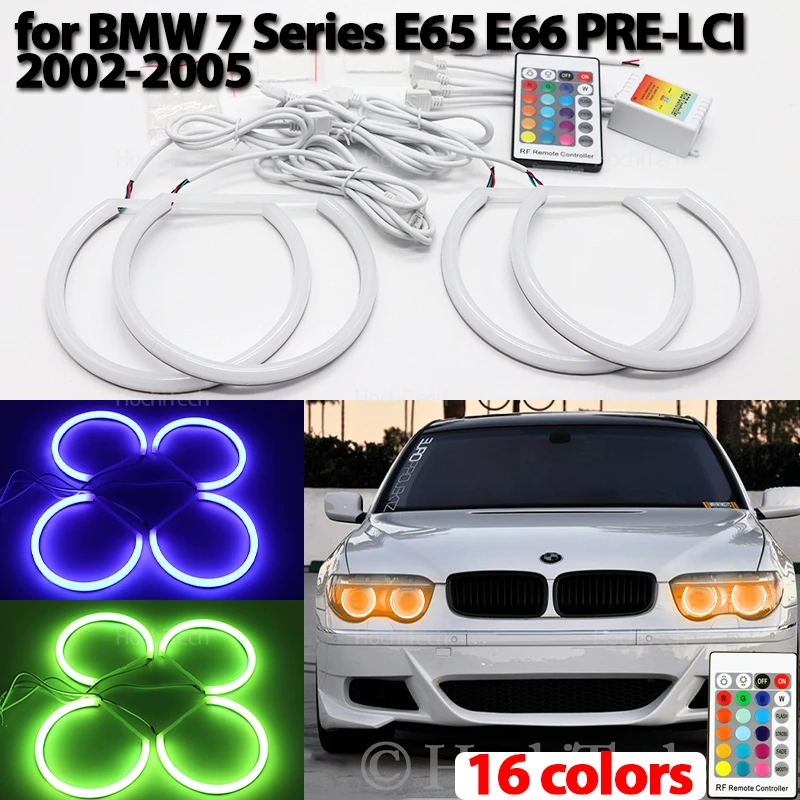 16-Color RGB Cotton LED Angel Eyes Ring Remote Control for BMW 7 Series E65 E66 PRE FACELIFT 745i 745Li 760Li 760i 2002-2005