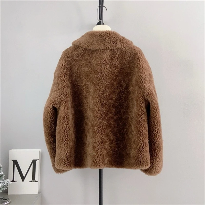 Female Pure Wool Sheep Shearling Short Jacket Warm Lamb Wool 2024 Fall and Winter New Coat PT4126