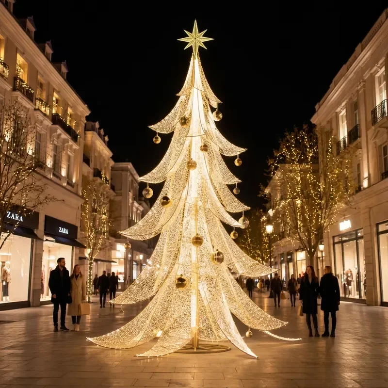 Giant Warm Gold Spiral Ribbon Star Topper Ball Ornament LED Christmas Tower Tree Motif Light for Shopping Mall Decor CE RoHS