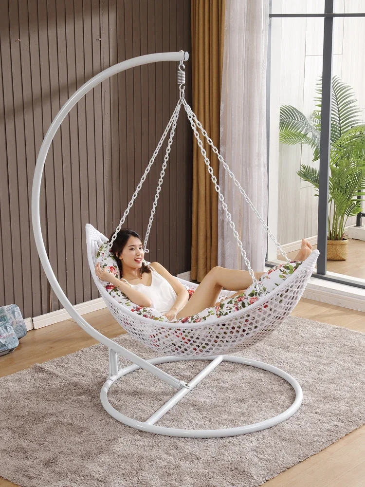 Leisure Hanging Chair Basket Indoor Balcony Outdoor Metal Swing Rattan Braided Cradle Chair Outdoor