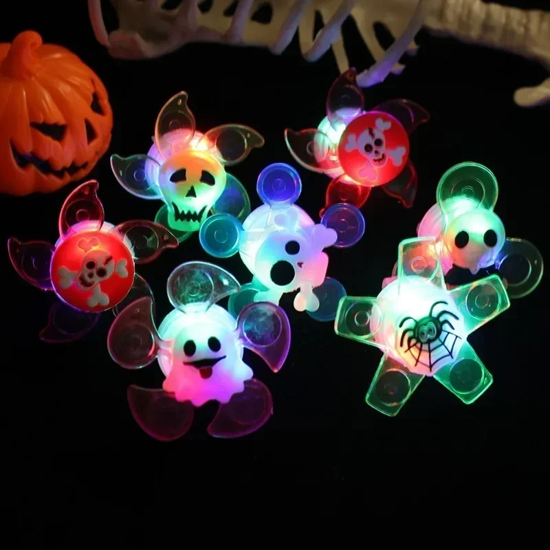 1/20PCS Halloween Luminous Finger Toys Horror Ghost Skeleton Spider Glow In Dark LED Toy Halloween Party Flash Rotating Kid Gift