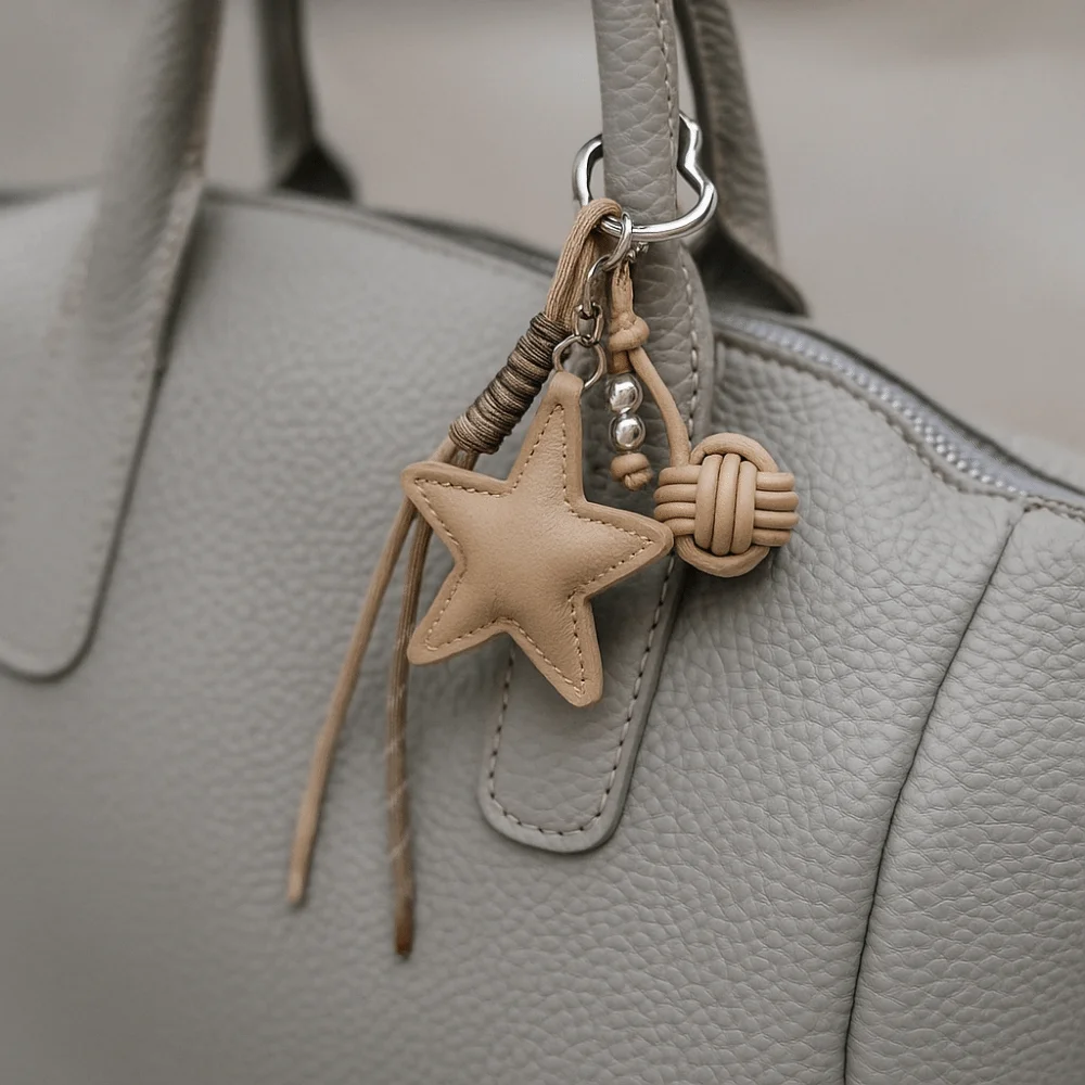 PU Leather Five Pointed Star Bag Pendant Hanging Anti-Lost Leather Star Keychain Trinket Bag Decoration Star and Ball Pendant