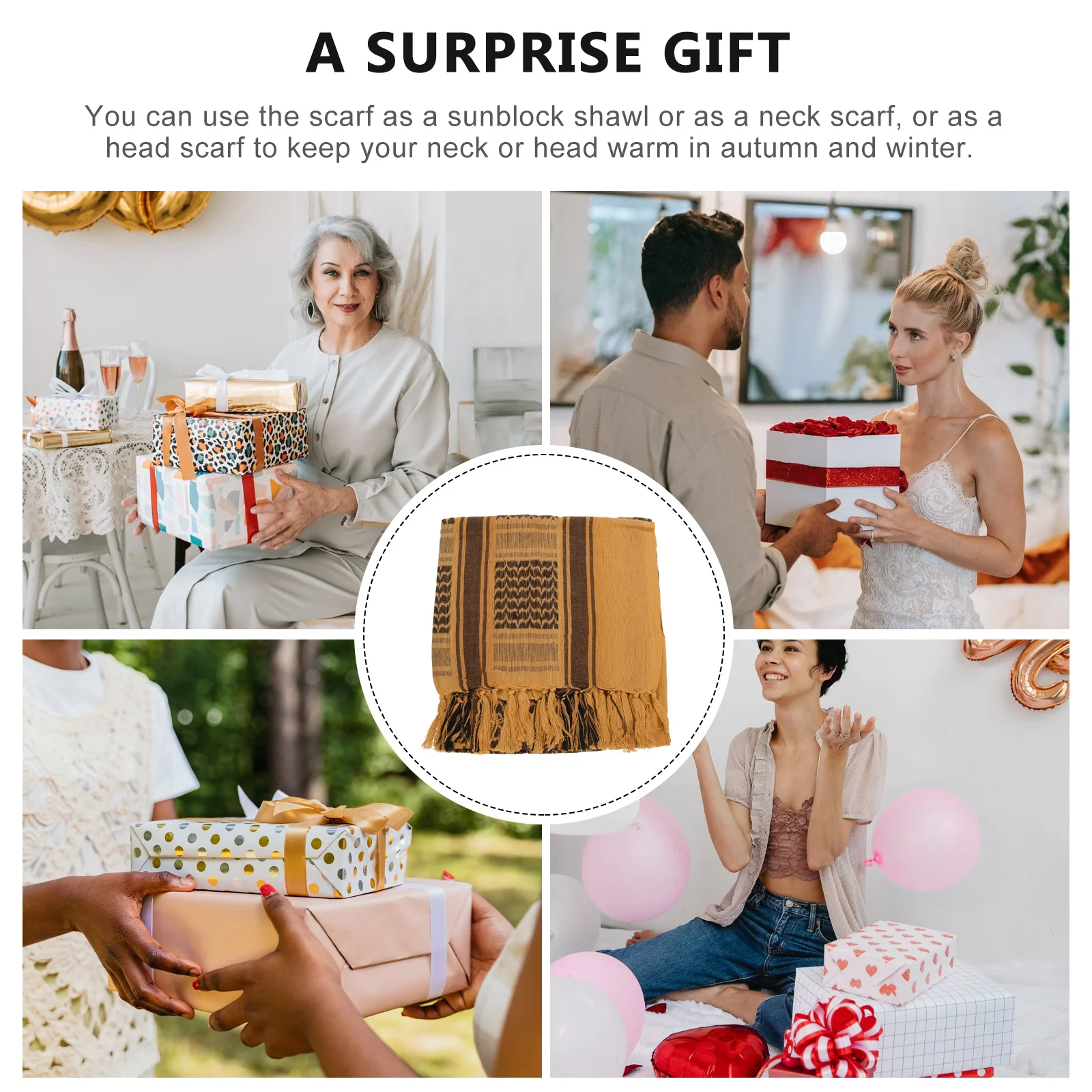 

Arab Style Shemagh Scarf Shawl Wrap Tassel Design Warm Cozy Cotton Outdoor Winter Neck Face Cover for Men Women Tactical Scarf