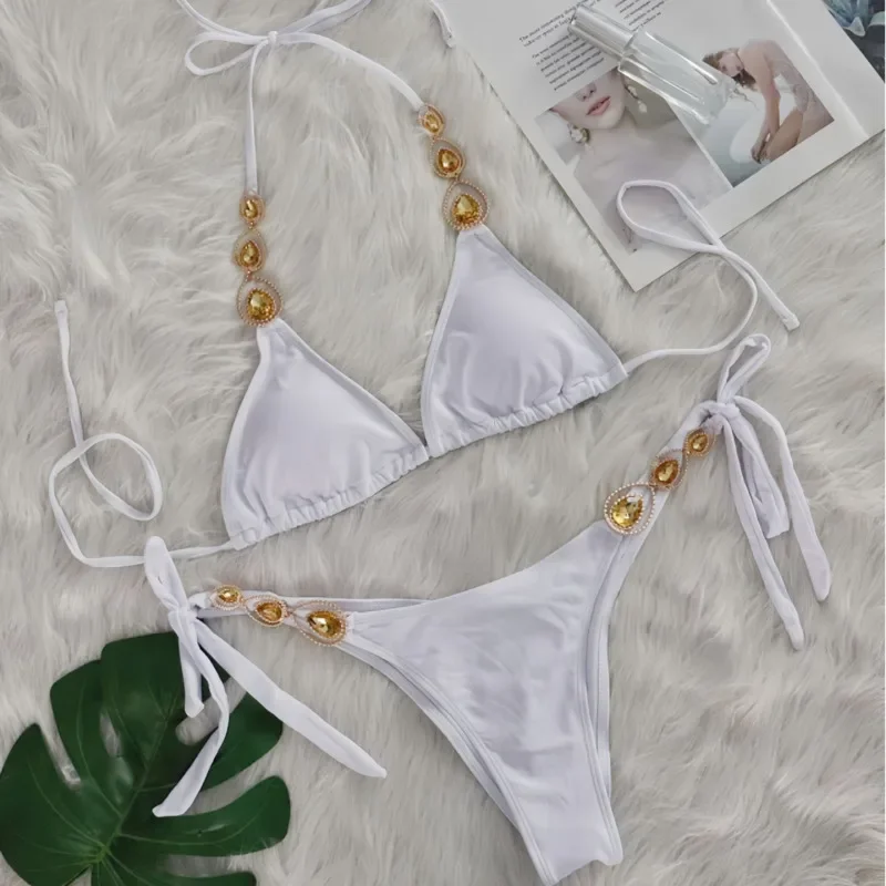 Black Sexy Bikinis 2026 Swimsuit With Rhinestones Women Swimwear Female Push Up Bikini Beach Swim Wear Bathing Suit Pool Bather