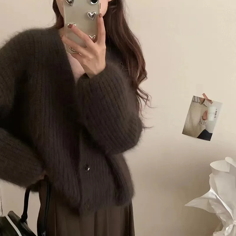เสื้อสเวตเตอร์ถักแบบหลวมสำหรับผู้หญิง เสื้อคลุมคาร์ดิแกนทรงเข้ารูป เสื้อคลุมสไตล์เกาหลีสำหรับสาวๆ เสื้อสเวตเชิ้ตลำลอง เสื้อคลุมสำหรับฤดูใบไม้ร่วงและฤดูหนาว