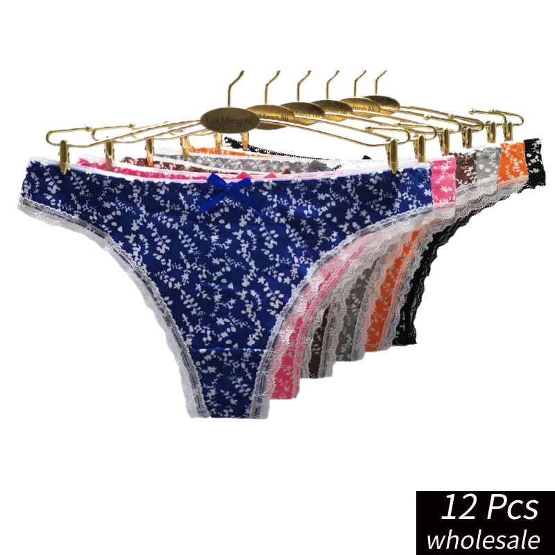 

Alyowangyina 12 Pcs/lot Wholesale Women Intimates Panties Sexy Women's Printed Lace Thong Soft Cotton Underwear Briefs #87427