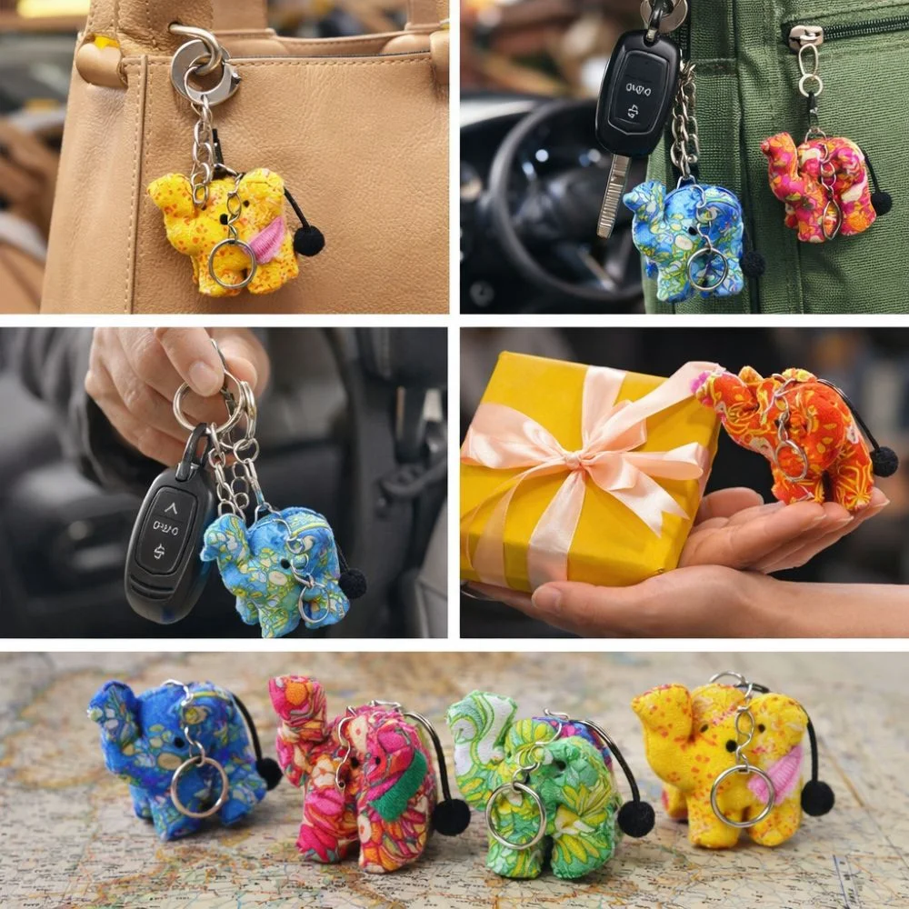 

Traditional Thai Fabric Elephant Keychain Handmade Cartoon Ganesha Keychain Random Color Animal Plush Pendant Cultural Souvenir