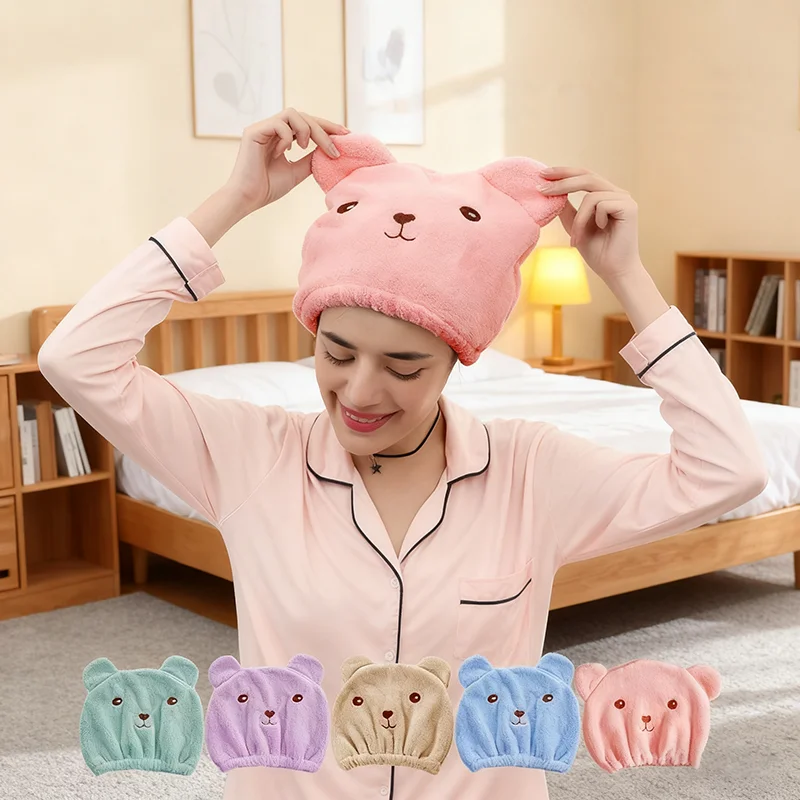 1Pc Microfiber Hair Drying Towel Cute Cartoon Soft Absorbent Quickly Dry Bathing Cap Shower Head Towels Bathroom Accessories